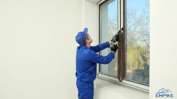 Window installation expert evaluating window replacement options in Milwaukee, WI home by Empire Home Remodeling